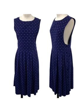 Vintage 90s American Eagle Corduroy Midi Dress Pinafore Pleated Printed Navy S